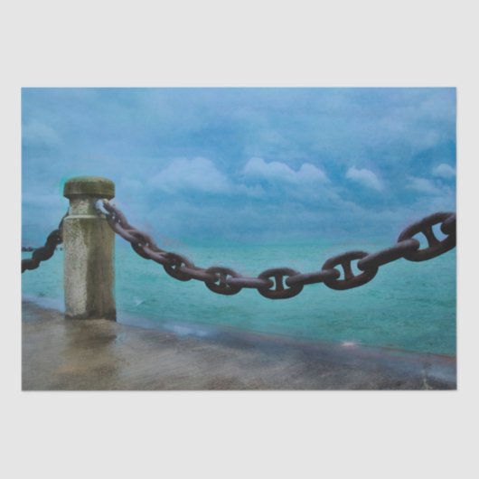 Nautical Summer Beach Front Blue Blauwgroen Waterv Tissuepapier (Voorkant)