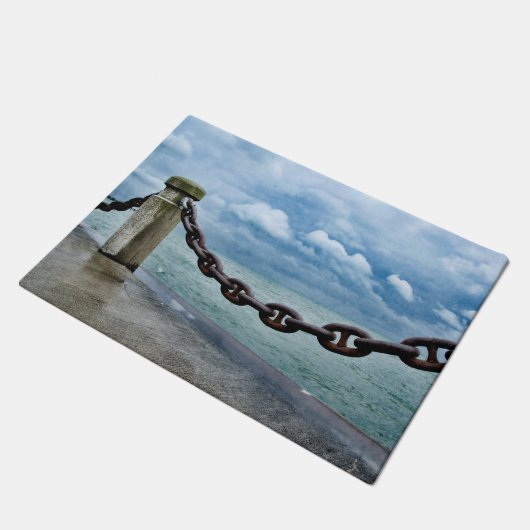 Nautical Summer Beach Front Blue Deurmat (Schuin)