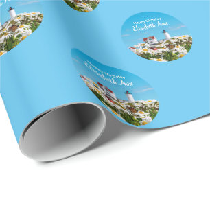 Nautical Summer Birthday Nubble Maine Lighthouder Cadeaupapier