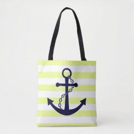 Nautical Sun Yellow Striped Navy Blue Anchor Beach Tote Bag