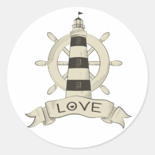 Nautical Tan Vuurtoren & Scheepsanker Zeeman Liefd Ronde Sticker