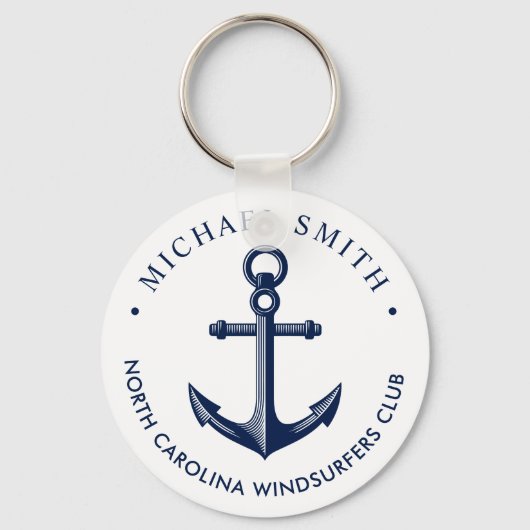Nautical Theme Anchor Custom Navy Sleutelhanger (Voorkant)