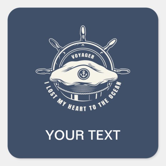 Nautical Theme Navy Blue Jouw tekst Vierkante Sticker (Voorkant)