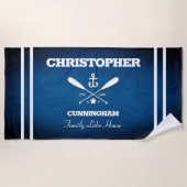 Nautical Theme Navy Blue Stripes Beach Towel Strandlaken (Voorkant)