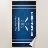 Nautical Theme Navy Blue Stripes Beach Towel Strandlaken (Voorkant)