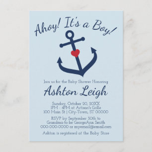 Nautical themed Boy Baby shower Invitation - BLUE Kaart