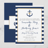 Nautical themed Wedding Invite - Navy Blue Anchor Kaart (Voorkant / Achterkant)