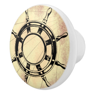 Nautical Thleed Wheel Sepia & Red Keramische Knop