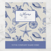 Nautical Thletic Blue Seashell Beverage Label Set Wijn Etiket (Enkel label)