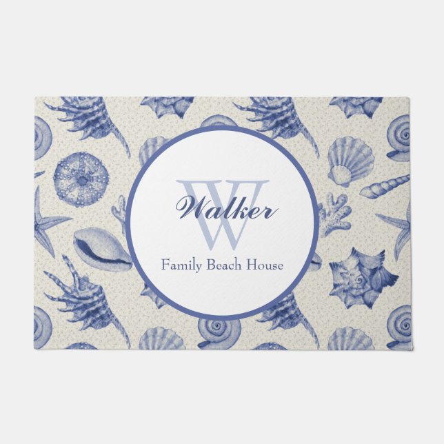 Nautical Thletic Blue Seashell Custom Deurmat (Voorkant)