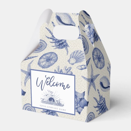 Nautical Thletic Blue Seashell Custom Favor Box Bedankdoosjes (Voorkant Zijde)