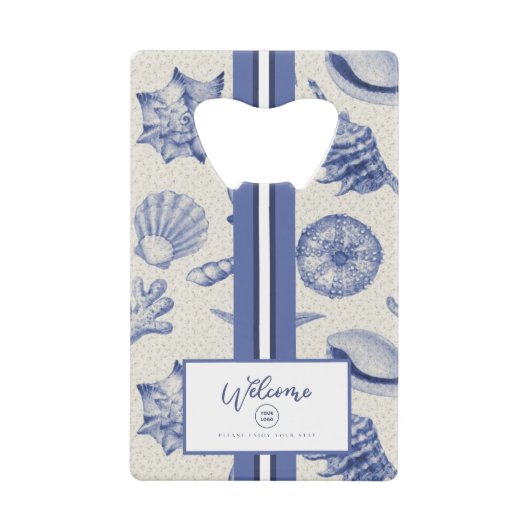Nautical Thletic Blue Seashell Custom Kredietkaart Flessenopener (Voorkant)