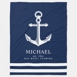 Nautical Thormed Anchor Aangepaste naam Fleece Deken