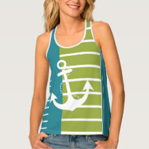 Nautical Turquoise Green Stripe met Anchor