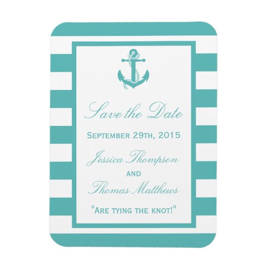 Nautical Turquoise Stripe Anchor Save the Date Magneet (Verticaal)