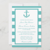Nautical Turquoise Stripe Anchor Wedding Kaart (Voorkant)