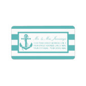 Nautical Turquoise Stripe Anchor Wedding Labels (Voorkant)