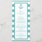 Nautical Turquoise Stripe Anchor Wedding Menu (Voorkant)