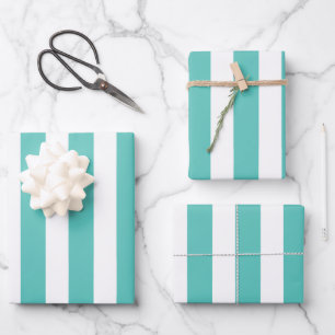 Nautical Turquoise & White Striped Inpakpapier Vel