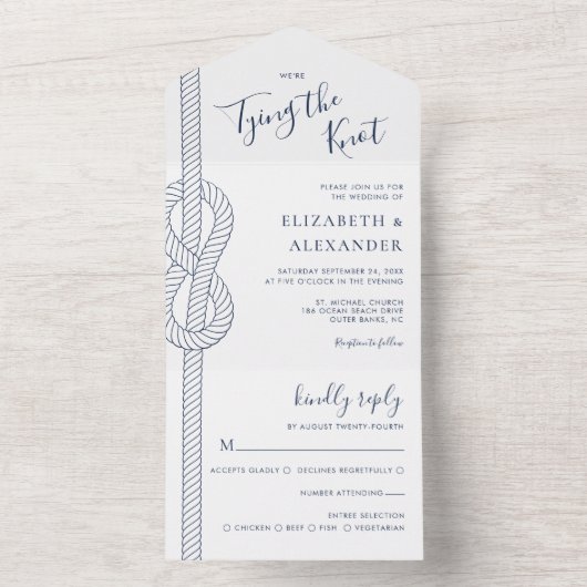 Nautical Tying De Knoop Touw Bruiloft All In One Uitnodiging (Binnen)