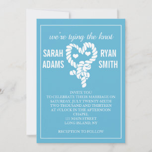 Nautical Tying the Knot Blue Wedding Invitations Kaart