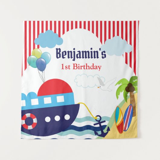 Nautical verjaardag / baby shower achtergrond bann wandkleed (Voorkant)