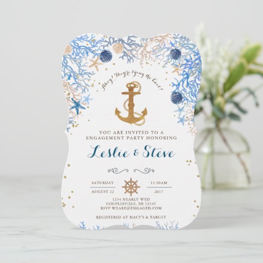 Nautical Verloving Invitation Kaart (Staand voorkant)