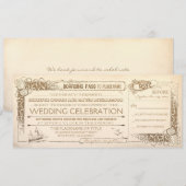 Nautical Vintage Wedding Invitation Boarding Pass Kaart (Voorkant / Achterkant)