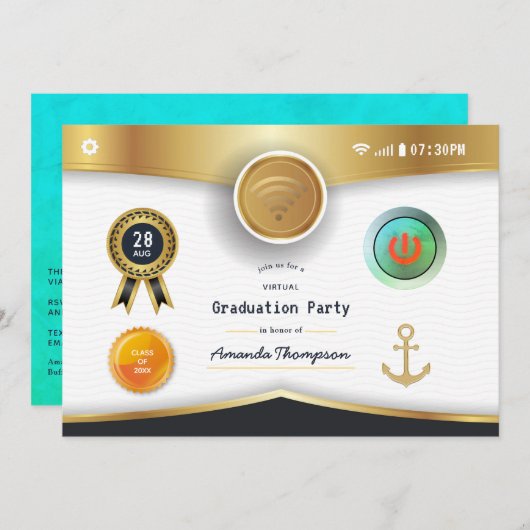 Nautical Virtual Graduation Party Kaart (Voorkant / Achterkant)