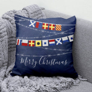 #Nautical Vrolijk kerstsignaal Vlag Kussen