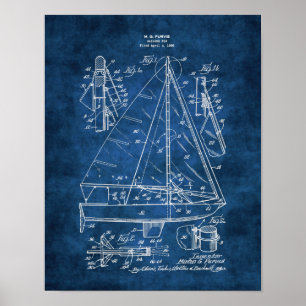Nautical Wall Decor Sailboat Blueprint #3 Poster