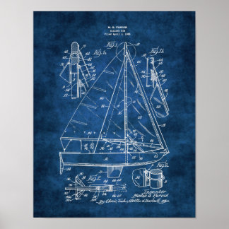 Nautical Wall Decor Sailboat Blueprint #3 Poster