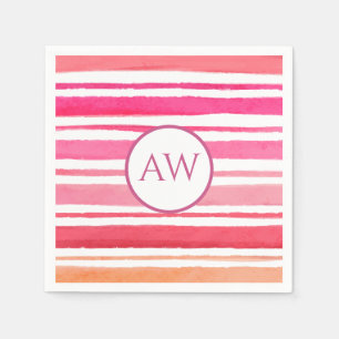 Nautical Watercolor Roze Streep Monogram Servet