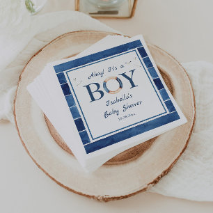 Nautical Waterverf Navy Blue Boy Baby shower Servet