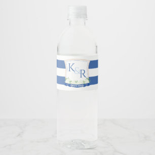 Nautical Waterverf Navy Blue White Wedding Crest Waterfles Etiket