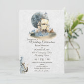 Nautical Waterverf Ship and Full Moon Wedding Kaart (Staand voorkant)