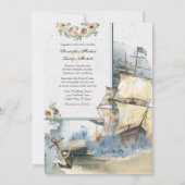 Nautical Waterverf Ship and Full Moon Wedding Kaart (Achterkant)