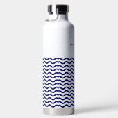 Nautical Wave Navy Blue Trendy Simple Stylish op e Waterfles (Rechts)