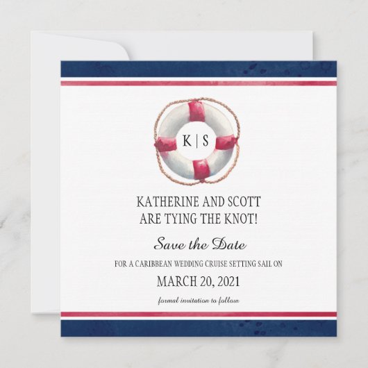 Nautical Weddenschap met handschilderd reddingsboo Save The Date (Voorkant)