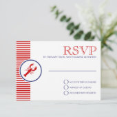 Nautical Weddenschap Theme RSVP Red Lobster Aangep Kaartje (Staand voorkant)