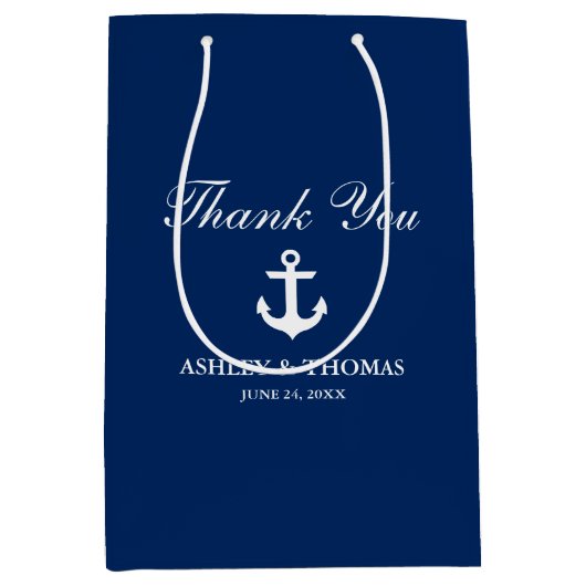 Nautical Wedding Anchor Navy Blue Medium Cadeauzakje (Voorkant)