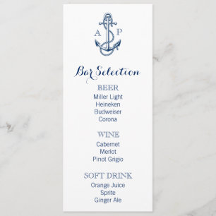 Nautical Wedding Bar Menu met anker en initialen