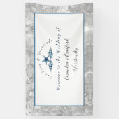 Nautical Wedding Beach Seashell Rozen Grijs Blauw Spandoek (Verticaal)