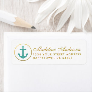 Nautical Wedding Blauwgroen Anchor Return Address Etiket