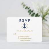 Nautical Wedding Blue Anchor Gold RSVP (Staand voorkant)