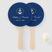 Nautical Wedding Blue and Gold Round Handwaaier (Voorkant en achterkant)