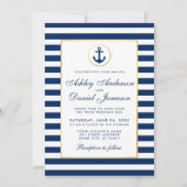 Nautical Wedding Blue Stripes Burlap Invite Kaart (Voorkant)