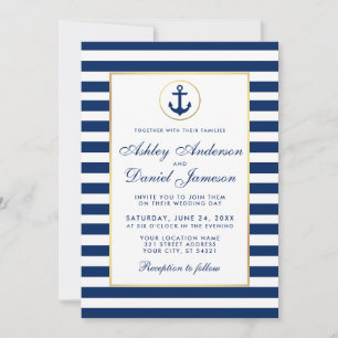 Nautical Wedding Blue Stripes Invitation Kaart