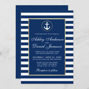 Nautical Wedding Blue Stripes Invite B Kaart