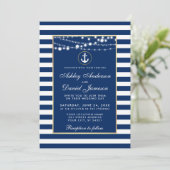 Nautical Wedding Blue Stripes Lights Invite B Kaart (Staand voorkant)